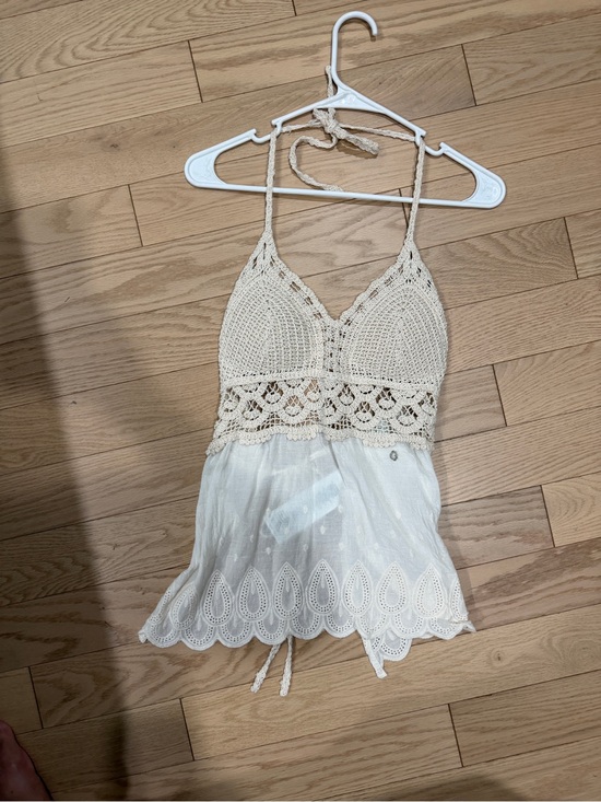 Guess Tops - GUESS Grace Crochet Halter Eyelet Lace Backless Tank Top